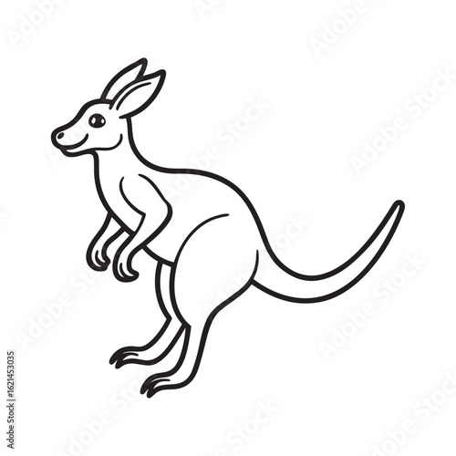Simple Outline Drawing of a Kangaroo Standing Upright with its Tail Extended