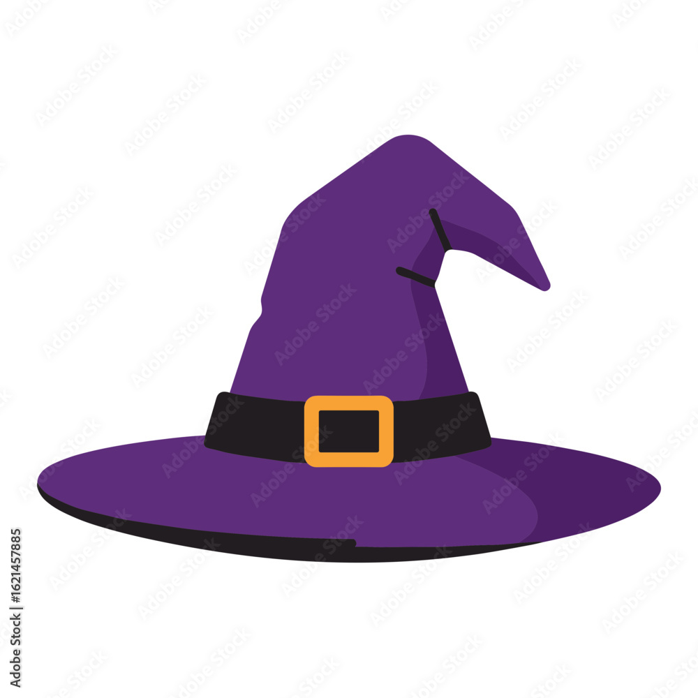 Naklejka premium Purple witch hat with black band and golden buckle design