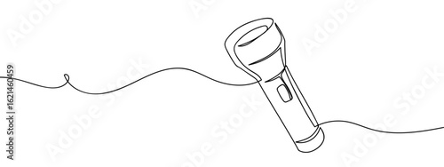 Continuous line hand drawn vector flashlight isolated on transparent background. editable stroke.