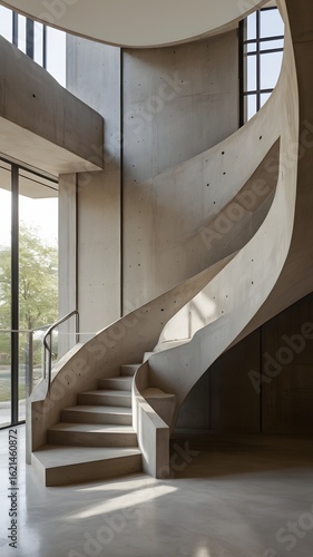 Modern Concrete Spiral Staircase with Natural Light and Architectural Design
