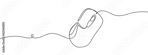 Continuous line hand drawn vector computer mouse on transparent background. editable stroke.
