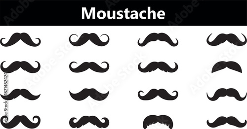 Classic gentleman's handlebar moustache silhouette design elegant facial hair accessory isolated on transparent background