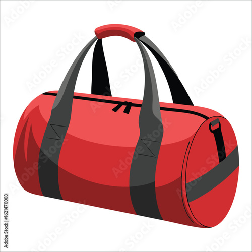 Red sport bag vector icon isolated on white. Flat design of travel or training bag perfect for gym, duffel, or equipment storage themed illustrations