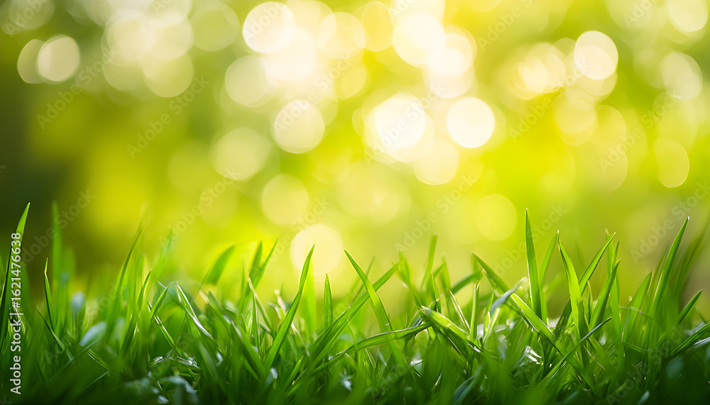 Obraz premium Green grass with sunset views