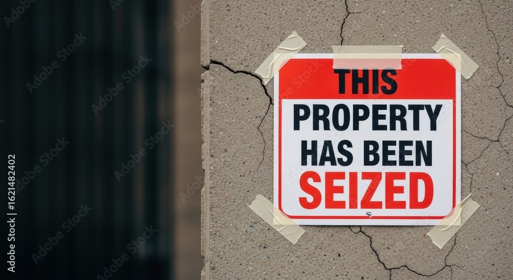 Fototapeta premium Foreclosure Warning Sign on Street Wall