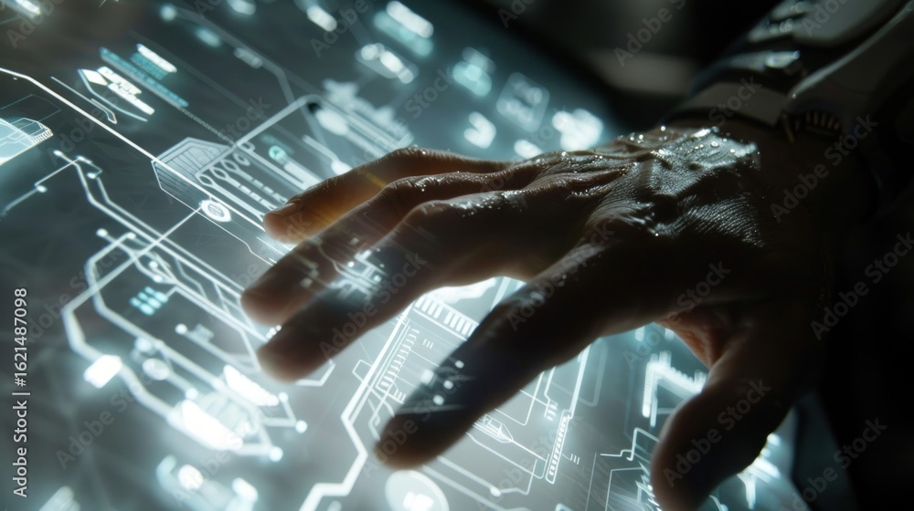 Fototapeta premium Hand interacting with futuristic screen