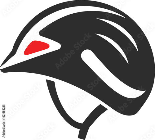 Stylized black and white bicycle helmet with red accent