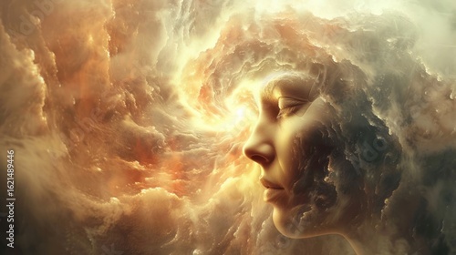 Dreamlike face in cloud like heavens