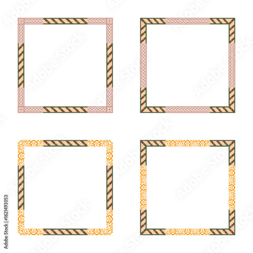 Patterned frame icon. Orange border symbol. Intricate line edge. Vector flat design.