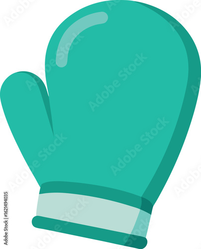 Teal mitten with light blue cuff