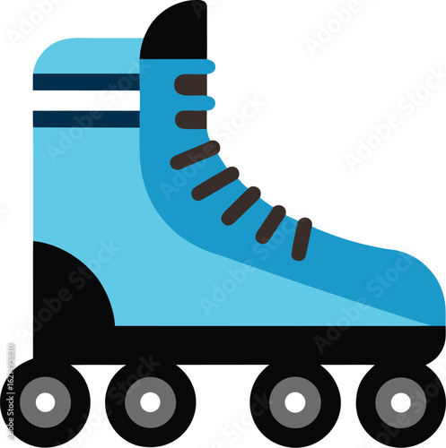 Stylized blue roller skate with black accents and wheels