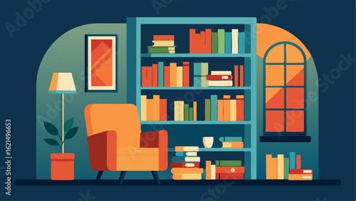 A reading alcove with floortoceiling bookshelves and a comfortable armchair.