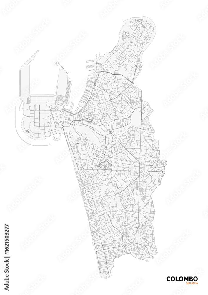 Fototapeta premium Black and White Highway Map of Colombo