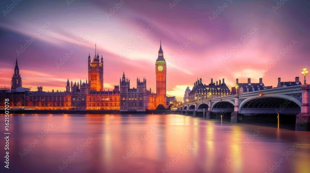 Obraz premium Sunset cityscape river view