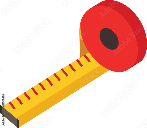 Isometric view of a red and yellow measuring tape