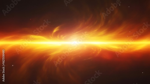 Fototapeta Naklejka Na Ścianę i Meble -  Bright yellow cosmic nebula with swirling orange gas clouds space galaxy