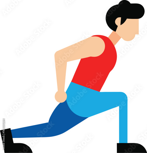 Man performing a lunge exercise in flat design style