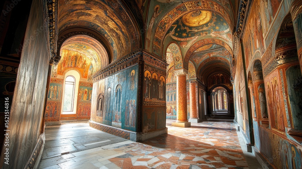 Obraz premium Byzantine Monastery Interior: A Journey Through Time