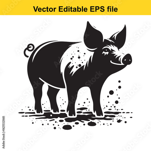 Vector art of black pig illustration isolated on white background