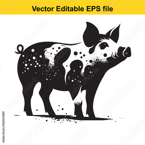 Vector art of black pig illustration isolated on white background