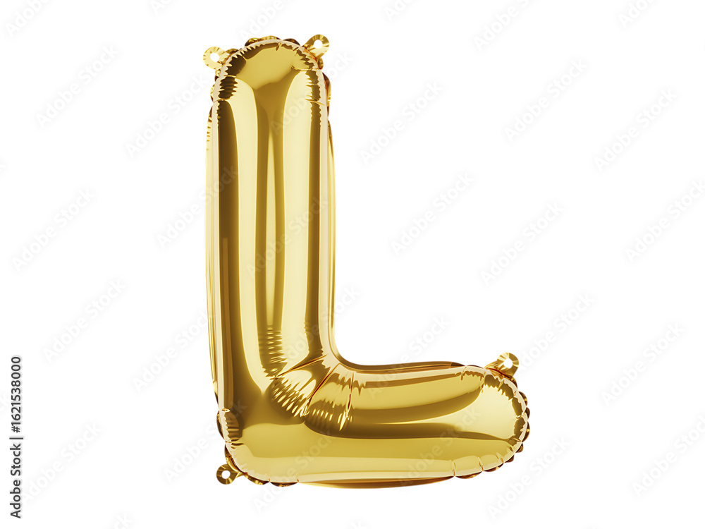 Fototapeta premium Photo of gold foil balloon shaped like the letter l, isolated on transparent background