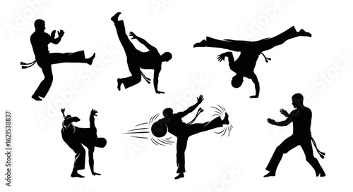 Explore the art of capoeira silhouettes dynamic movement and brazilian martial arts techniques in action on transparent background