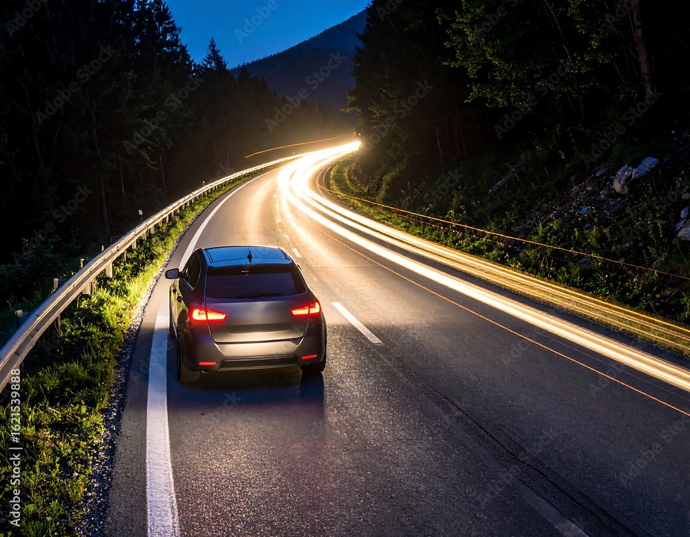 Fototapeta premium Night driving scene on a winding highway