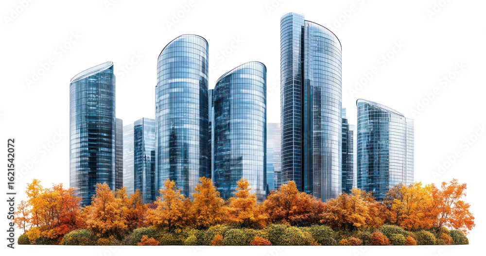 Obraz premium PNG Realistic modern cityscape architecture skyscrapers buildings.