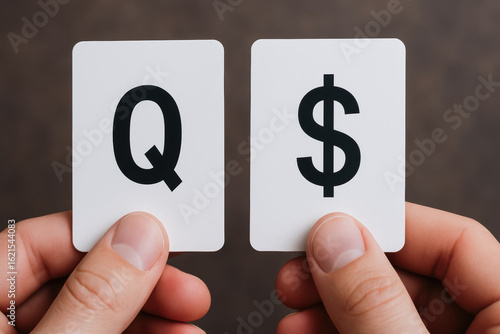 Wallpaper Mural Quality card and cost symbol held by hand represent balance between value and price in financial concept Torontodigital.ca