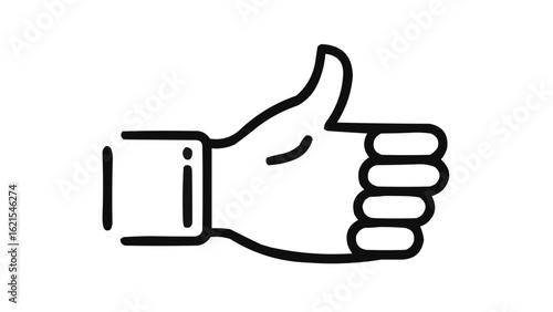 A simple line drawing of a hand giving a thumbs up with a shirt cuff visible on the wrist area