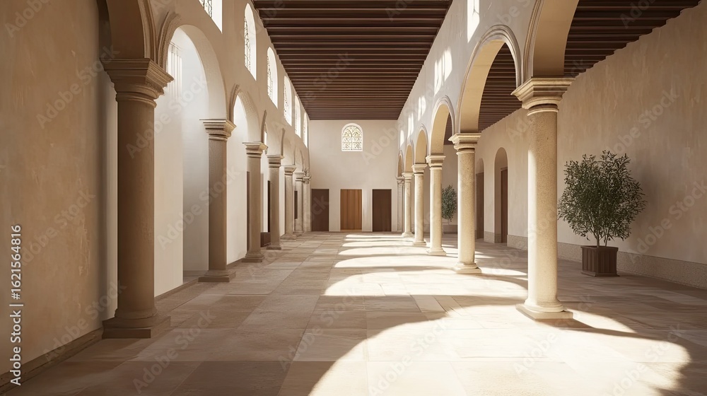Obraz premium Sunlit Cloister: Architectural Interior Design