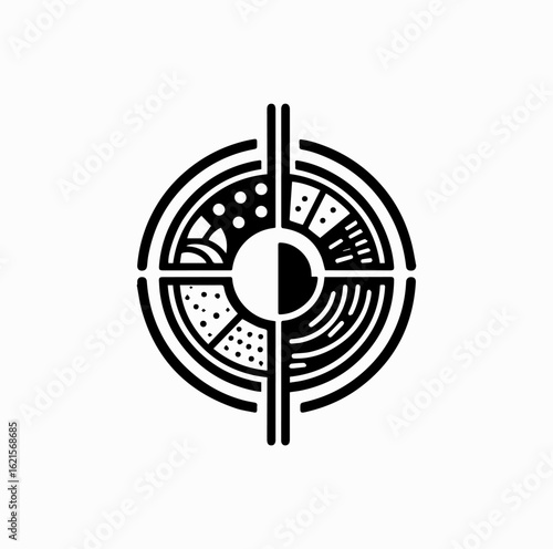 Minimalist Black Vector Logo of Bibimbap Bowl with Chopsticks Isolated on White Background