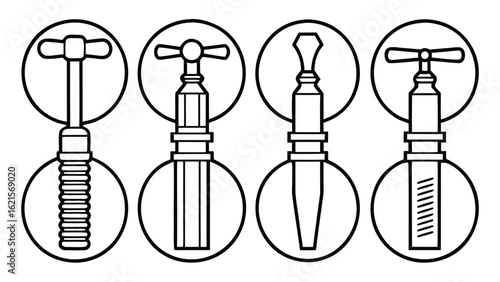 Collection of plumbing fixtures and water taps icons in black silhouette