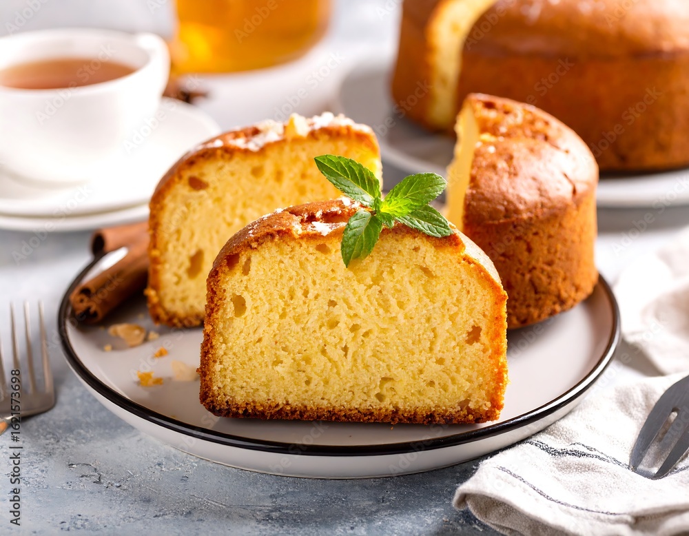 Slices of light yellow cake on plate Slices of light yellow cake on plate