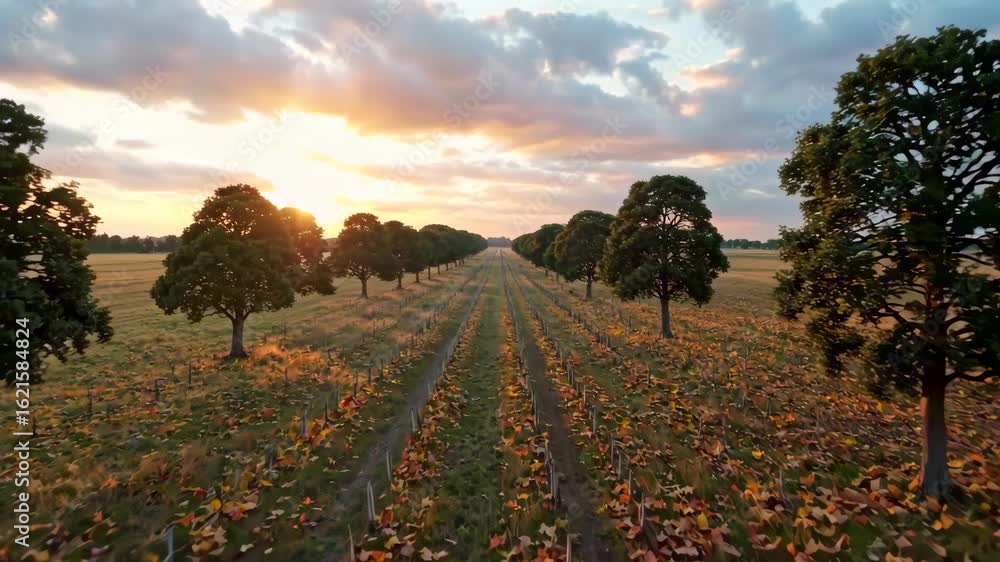 arafed view of a field with trees and a train track