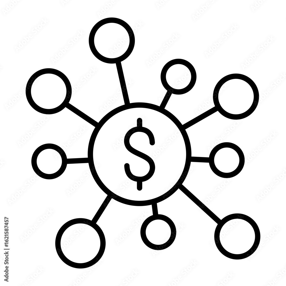 Money Network Icon Vector Illustration Line Version Money Network Icon Vector Illustration Line Version