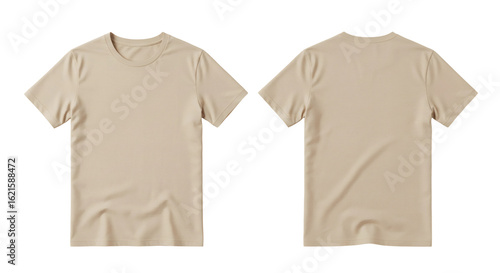 Tshirt Shirt Beige Casual Clothing Front Back View Mockup Template