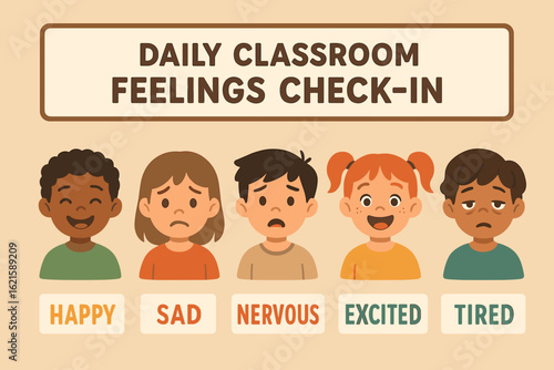 Daily Feelings Check-In Chart with Emotion Faces
