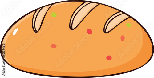 Cartoon illustration of a round loaf of bread with visible crust and seeds.