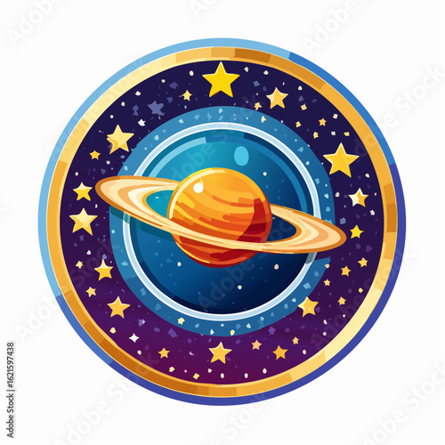 Illustrative depiction of Saturn in a celestial sticker showcasing astronomy and space exploration