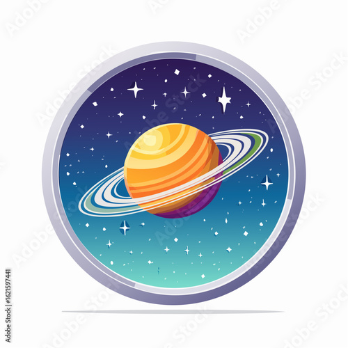 Cartoon Illustration of Saturn in Space with Stars and Ring System Vector Art