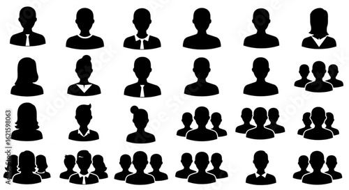 People icon set. User avatar sign. Profile person. Group of people, a crowd, coworkers