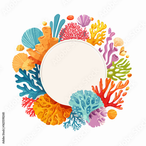 Colorful Underwater World: A Vibrant Coral Reef Frame with Blank Space for Creativity