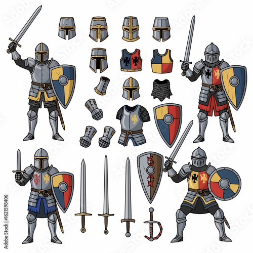 Medieval knight character builder toolkit for fantasy game design and historical illustrations