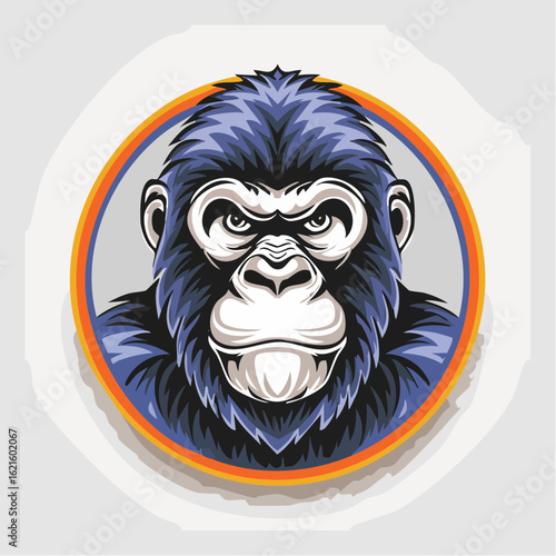 Majestic gorilla vector illustration with vibrant circular frame and striking gaze