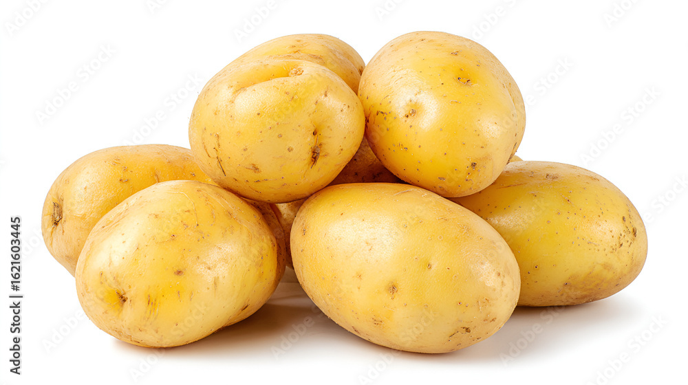 A pile of fresh yellow potatoes isolated on white background A pile of fresh yellow potatoes isolated on white background