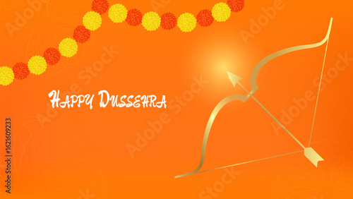 Indian Happy Holiday of Dushehra Dussehra poster with bow and arrows. Template Social Media web design postcard. Vector illustration.