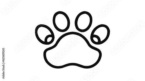 Outline illustration of a paw print with four toes and defined pads in a simple black and white design