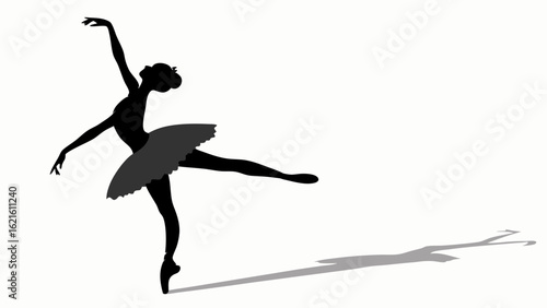 Graceful Ballet Dancer Silhouette in Elegant Pose with Dramatic Shadow
