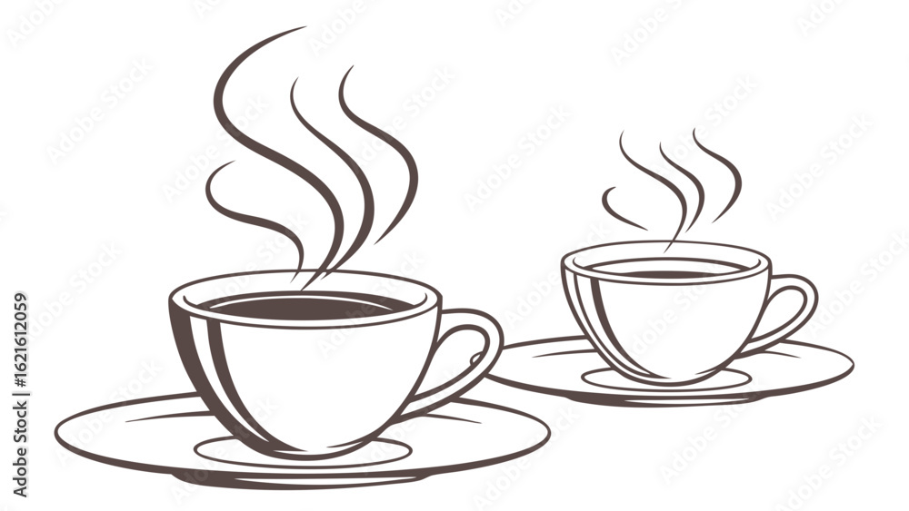Obraz premium Two Hot Cups of Coffee with Steam Rising on White Background